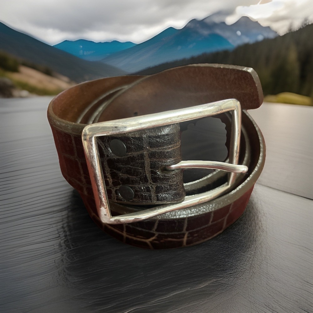READ Men's Honest by Brighton Handcrafted Brown Animal Print Leather Belt Sz 42